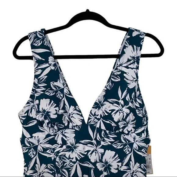 NWT Target Kona Sol One Piece Floral Tropical Swimsuit SZ Large in Teal Blue - Picture 2 of 6